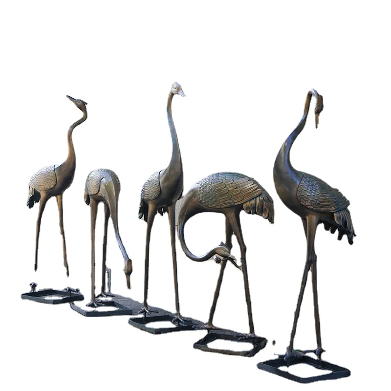 

ZC Outdoor Crane Sculpture Pool FRP Garden Imitation Copper Decoration