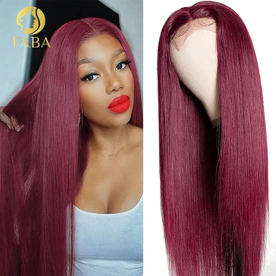 

13x4 HD Forehead Lace Real Hair Wig 99J Burgundy Pre Plucked Front Lace Closure Brazilian Virgin straight Wigs with Baby Hair