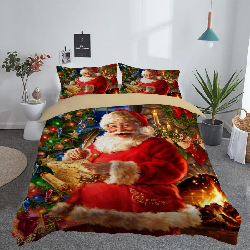 

3D Printed Merry Christmas Bedding Set Queen/Twin/King Size Christmas Decoration Home Bedclothes with Bedding Pillow