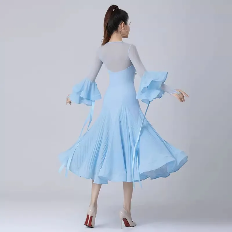 Новинка 2024 черные женские платья для бальных танцев одежда конкурсов вальса