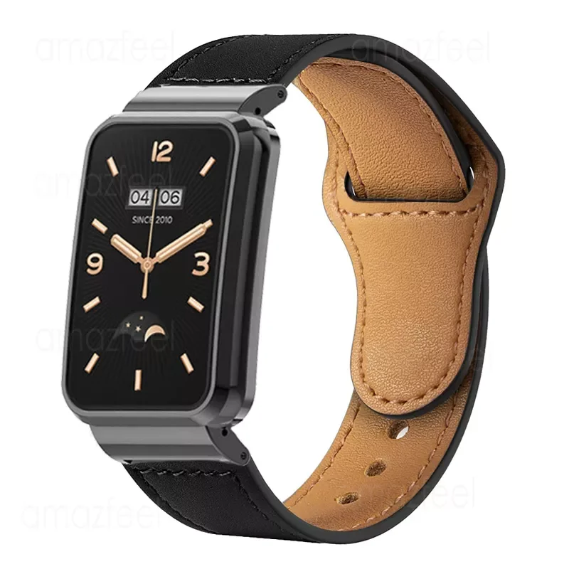 

NEW2023 Genuine Leather Strap For Mi Band 7 Pro Smart Band Bracelets Belt For mi band 7 Pro Metal Protective Case Bumper Cover