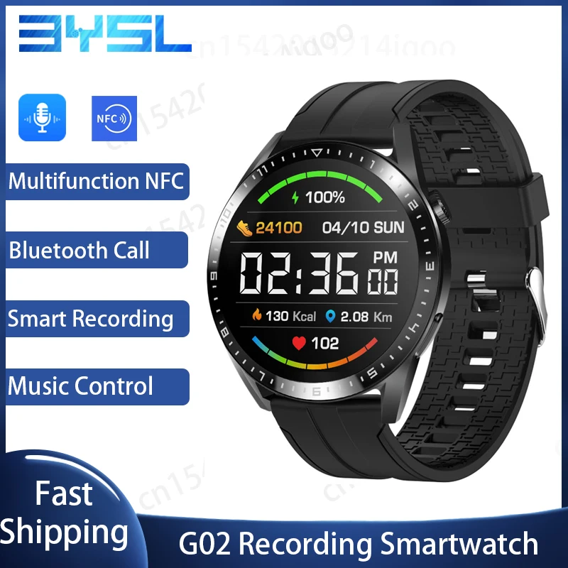 

2022 G02 NFC Smartwatch Smart Recording Music Control Smart Watch Full Touch Screen Sport Fitness IP67 Waterproof Smartwatch