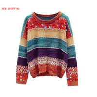 oversize sequins sweaters casual striped splicing fashion loose knitted womens sweater red blue 2021 autumn winter lazy outwear