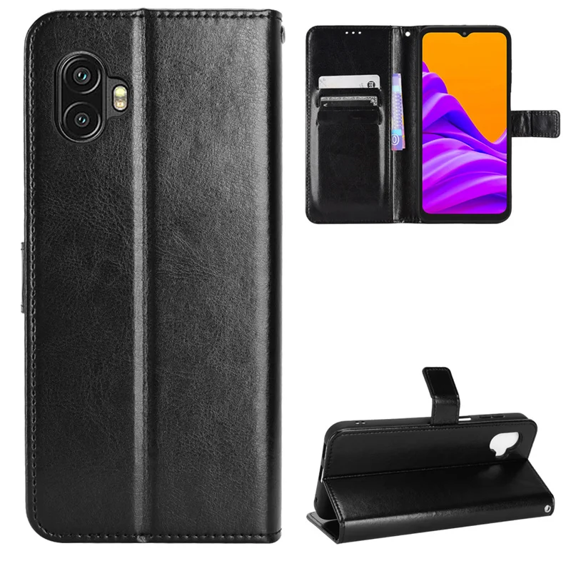 

For Samsung Leather Flip Stand Luxury Phone Case Samsung Xcover 6 Pro Leather Crazy Horse Pattern Case With Hand Strap 6.60'