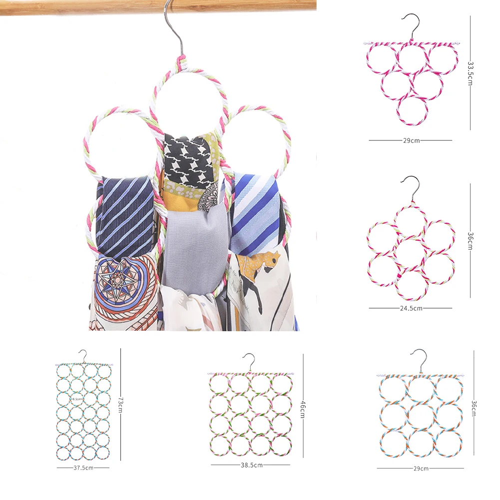 

6-28 Ring Scarf Shawl Scarves Holder Foldable Tie Belt Hook Organizer Rattan Weave Hanger Wardrobe Storage Holder Display Rack