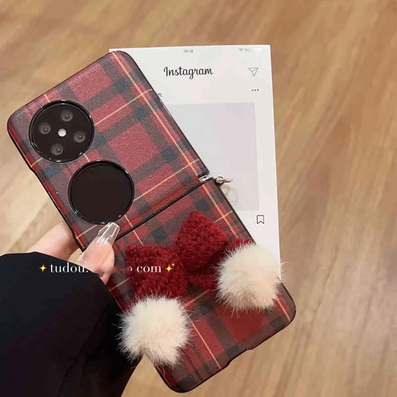 Фото Новогодний рождественский чехол с красной сеткой для Oppo Findn3/n2flip/Xiaomi Mix Flip/Samsung Zflip6/5/4/Pocket 2, чехол с 3d плюшевой бабочкой №4