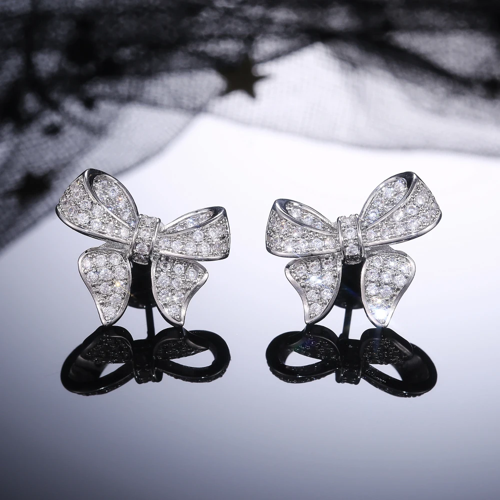 

Huitan Romantic Bowknot Women Stud Earrings Full Paved Shiny Crystal Zircon Delicate Girl Accessories Fashion Earrings Jewelry