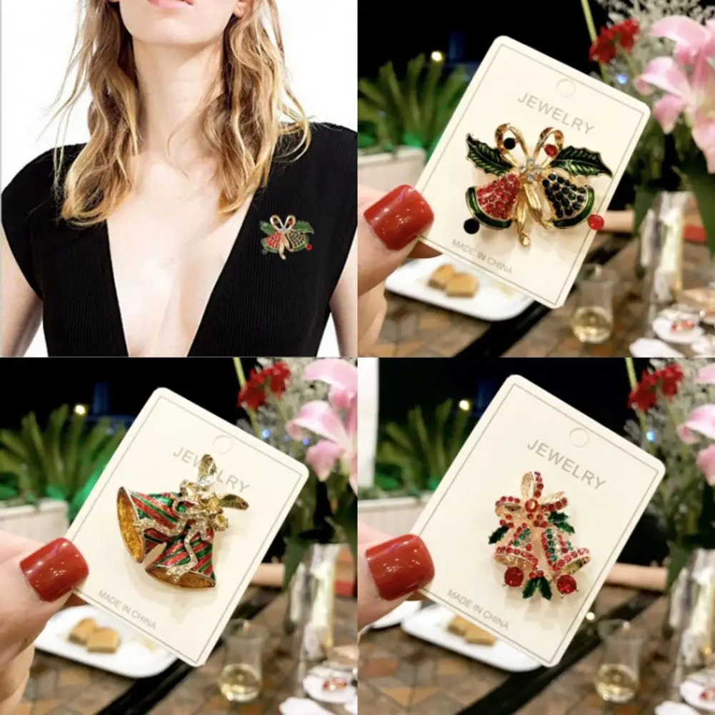 

Christmas Brooch Shiny Faux Pearl Decor Decoration New Year Gifts Xmas Elk Bell Brooch Pin Breastpin Fashion Clothes Accessories