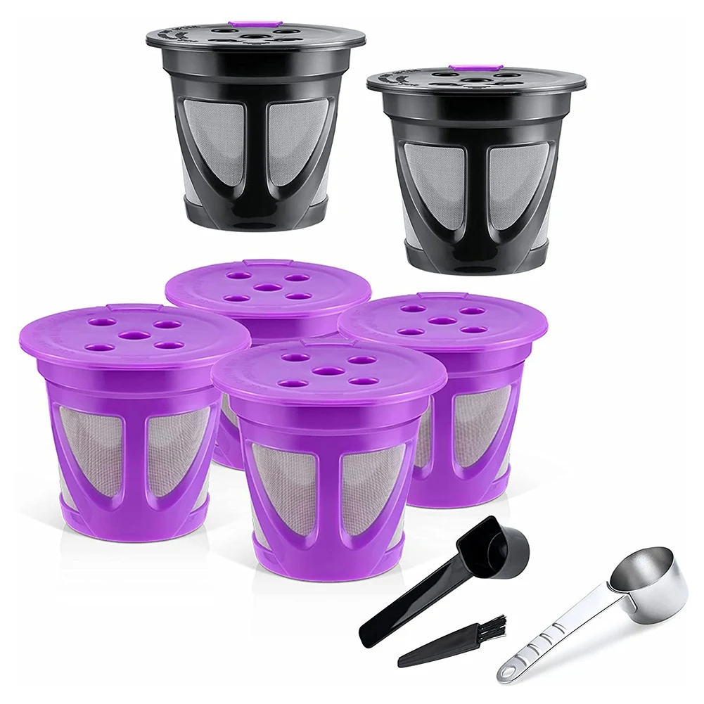 

Refillable K Cups for Keurig, Coffee K-Cup Capsule Filter Pods Compatible for Keurig Coffee Maker, 4 Purple 2 Black