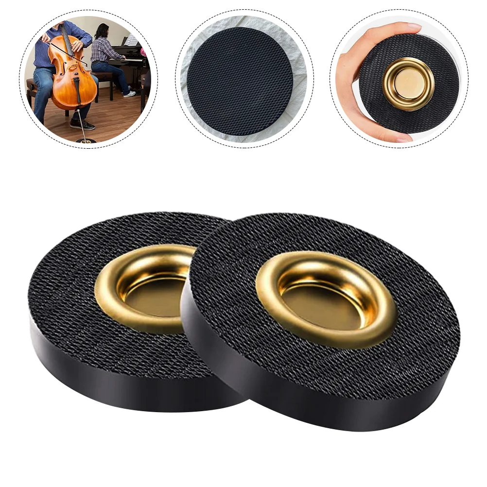 

2 Pcs Cello Anti-slip Mat Floor Protectors Endpin Stand Holder Brass Rubber Spike