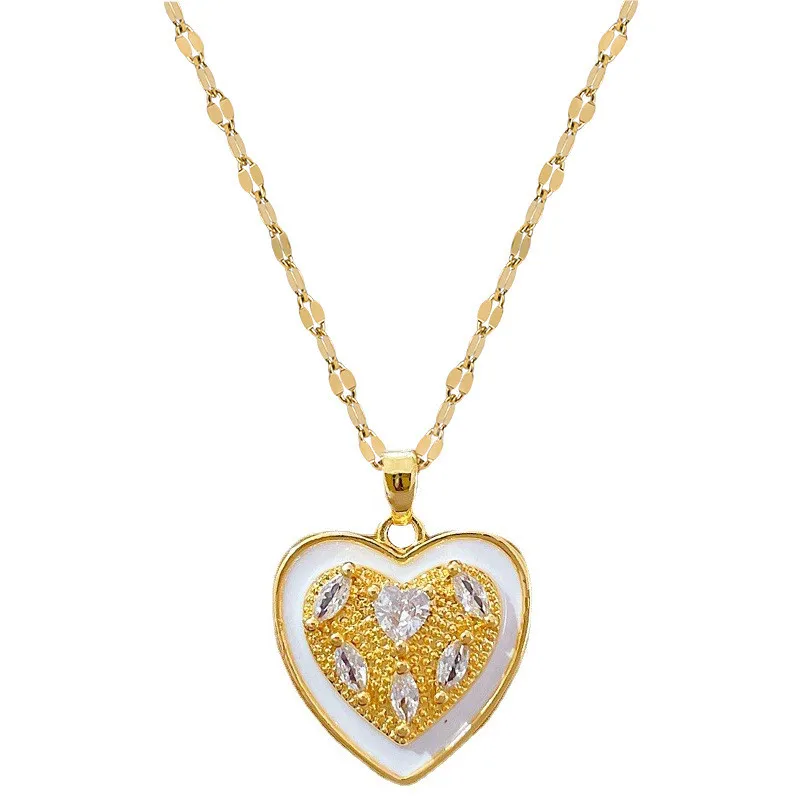 

316L Stainless Steel Chain Enamel Love Crystal Pendant Women's Necklace Trending Jewelry