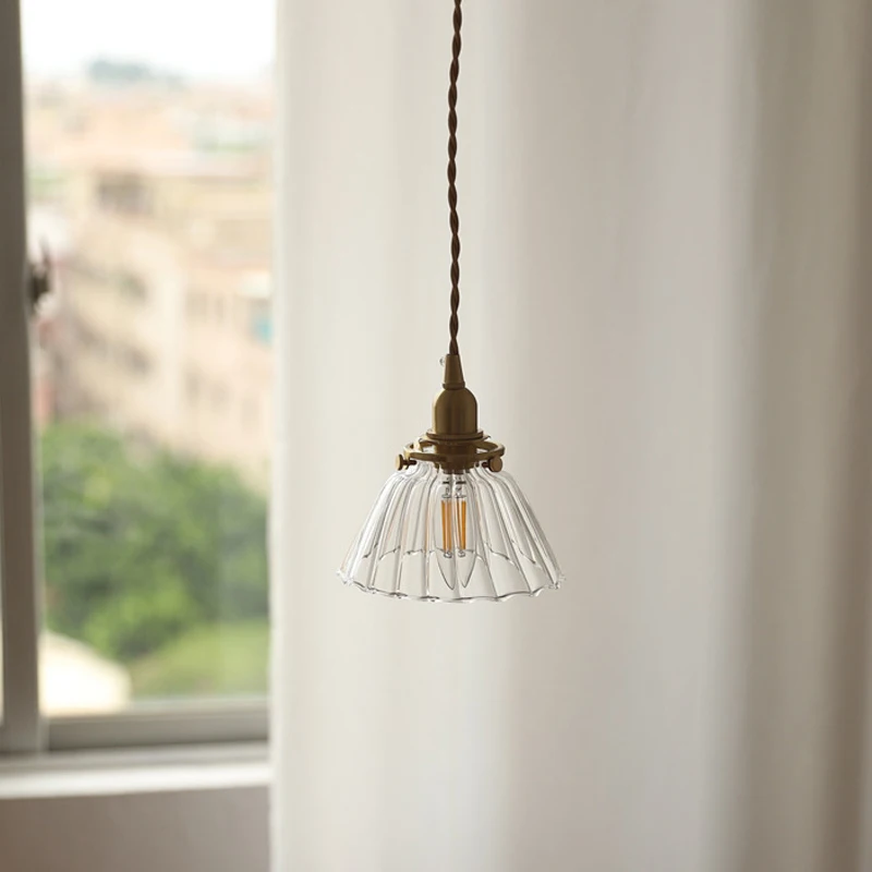 Стеклянный подвесной светильник в стиле ретро желтая латунная лампа для