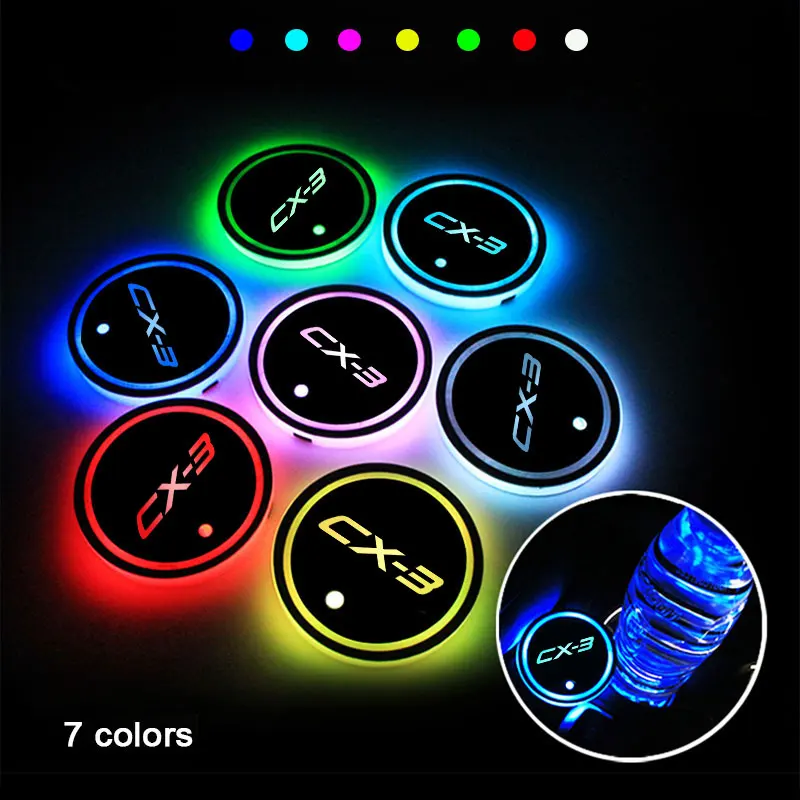 

2Pieces USB Car Logo Led For Mazda CX-3 2018 2019 Auto Accessories Atmosphere Light Cup Luminous Water Coaster Holder