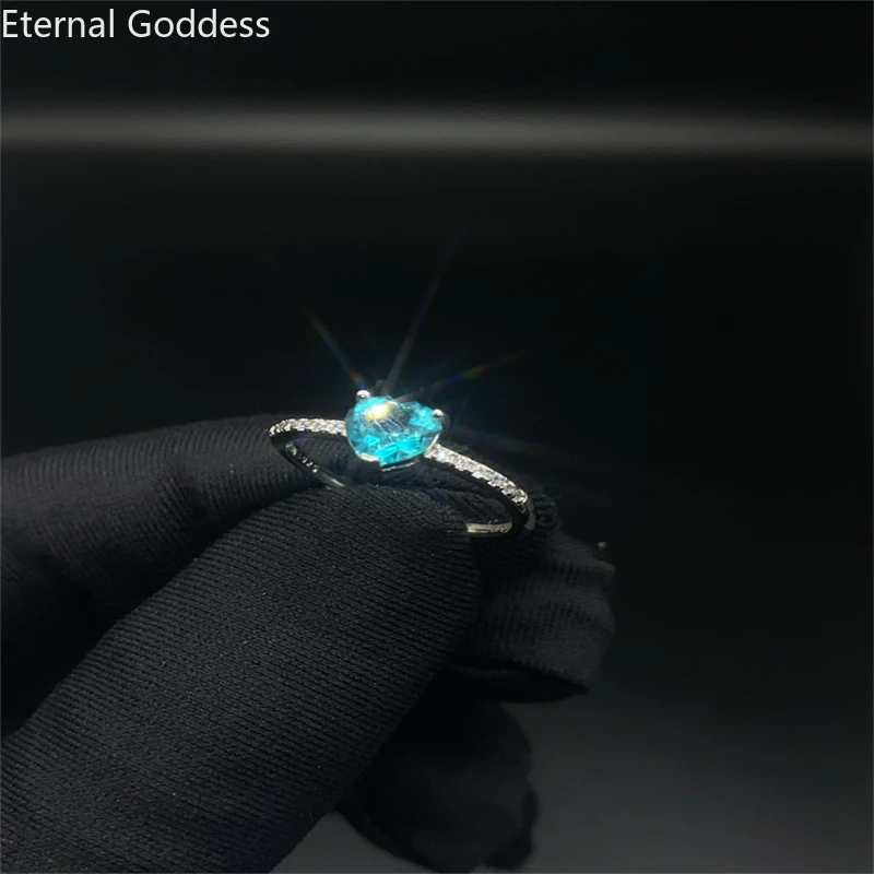 

New Natural Swiss Blue Topaz Ring 6*6mm Heart Cut 925 Sterling Silver White Gold High Jewelry Gifts Luxury Jewelry for Women