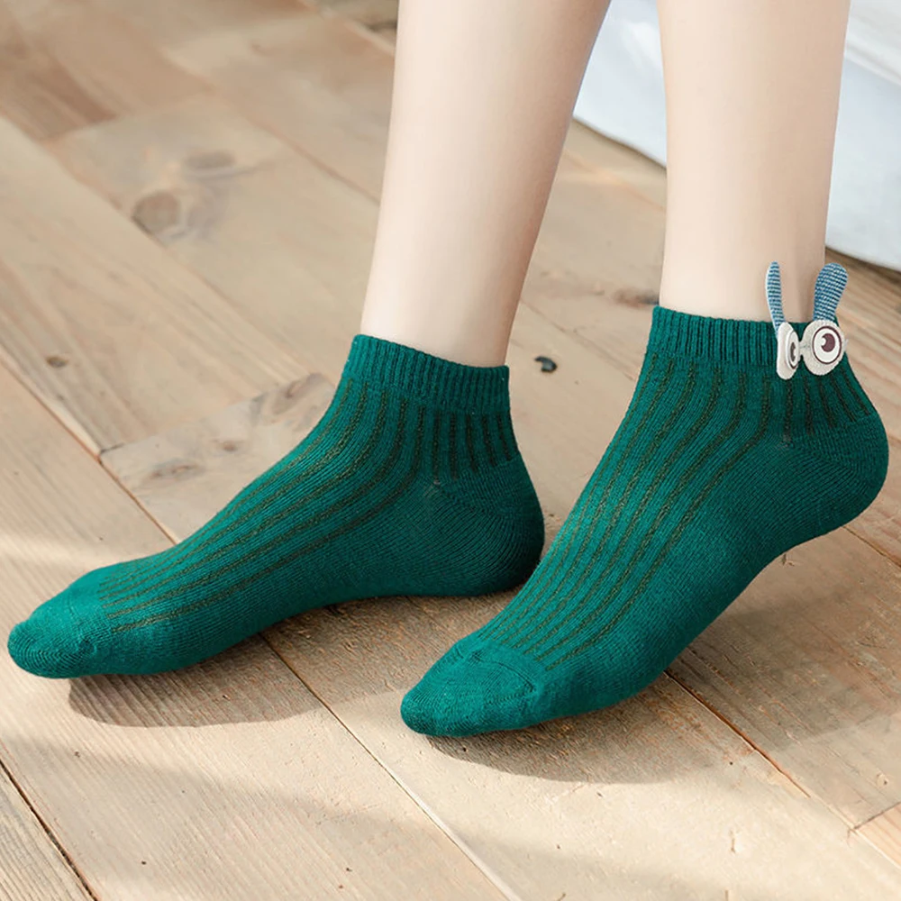 4Pairs White Socks Women Cute Socks Polyester Fashion Pink Woman Kawaii Eye Solid Color Relaxed Soft Breathable Crew Socks Gift