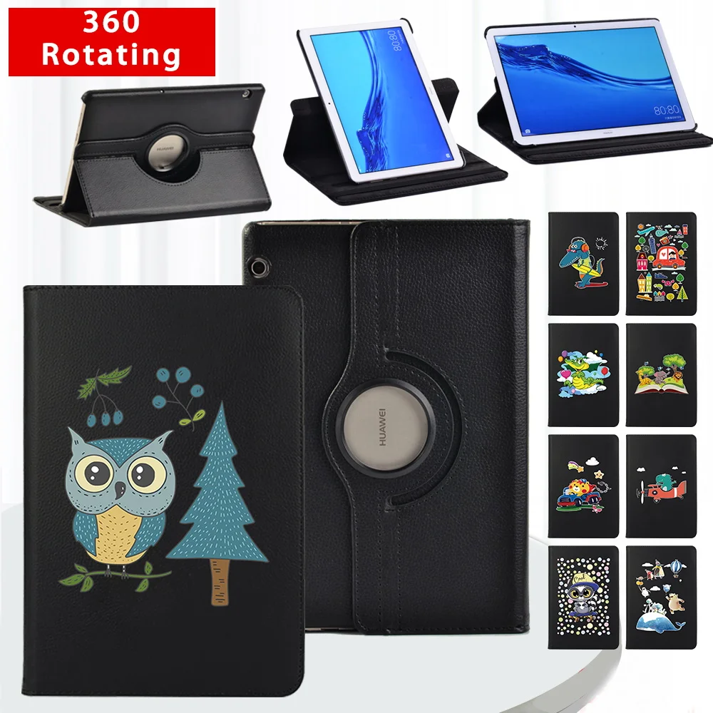 

360 Degrees Rotating Tablet Stand Cover for Huawei MediaPad T3 10 9.6"/MediaPad T5 10 10.1" PU Leather Smart Magnetic Flip Case