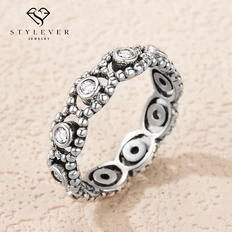 

Stylever Shiny Zircon Vintage Lucky Eye Beads Stackable Rings for Women Engagement Wedding Ring 925 Sterling Silver Fine Jewelry