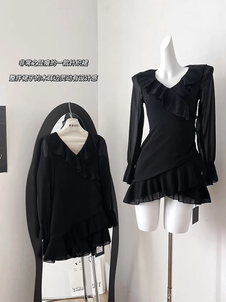 Модное платье-трапеция с V-образным вырезом и расклешенными рукавами женское