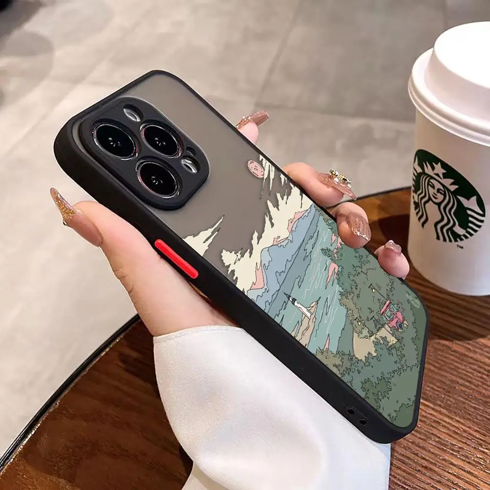 Matte Phone Case for iPhone 14 13 11 12 MINI Pro XS Max XR X 7 8 SE 2022 6 6S Plus Case Landscape Sunrise Sunset Hand-painted