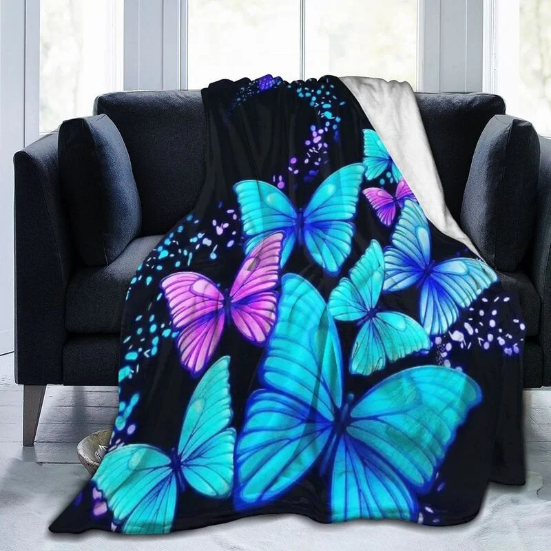 Blue Butterfly Blanket Butterfly Throw Blanket Flannel Fleece Blanket Chic Super Soft Warm Plush Blanket for Bedroom Couch Sofa