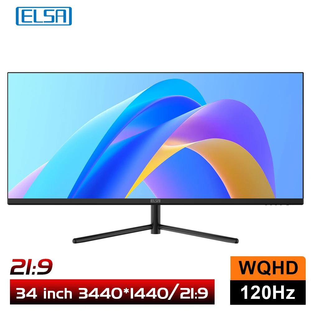 ELSA 34 Inch Wide Display 21:9 Monitor 120Hz  WQHD Desktop LED Gaming Console Computer Screen Non Bending DP/3440 * 1440 Monitor