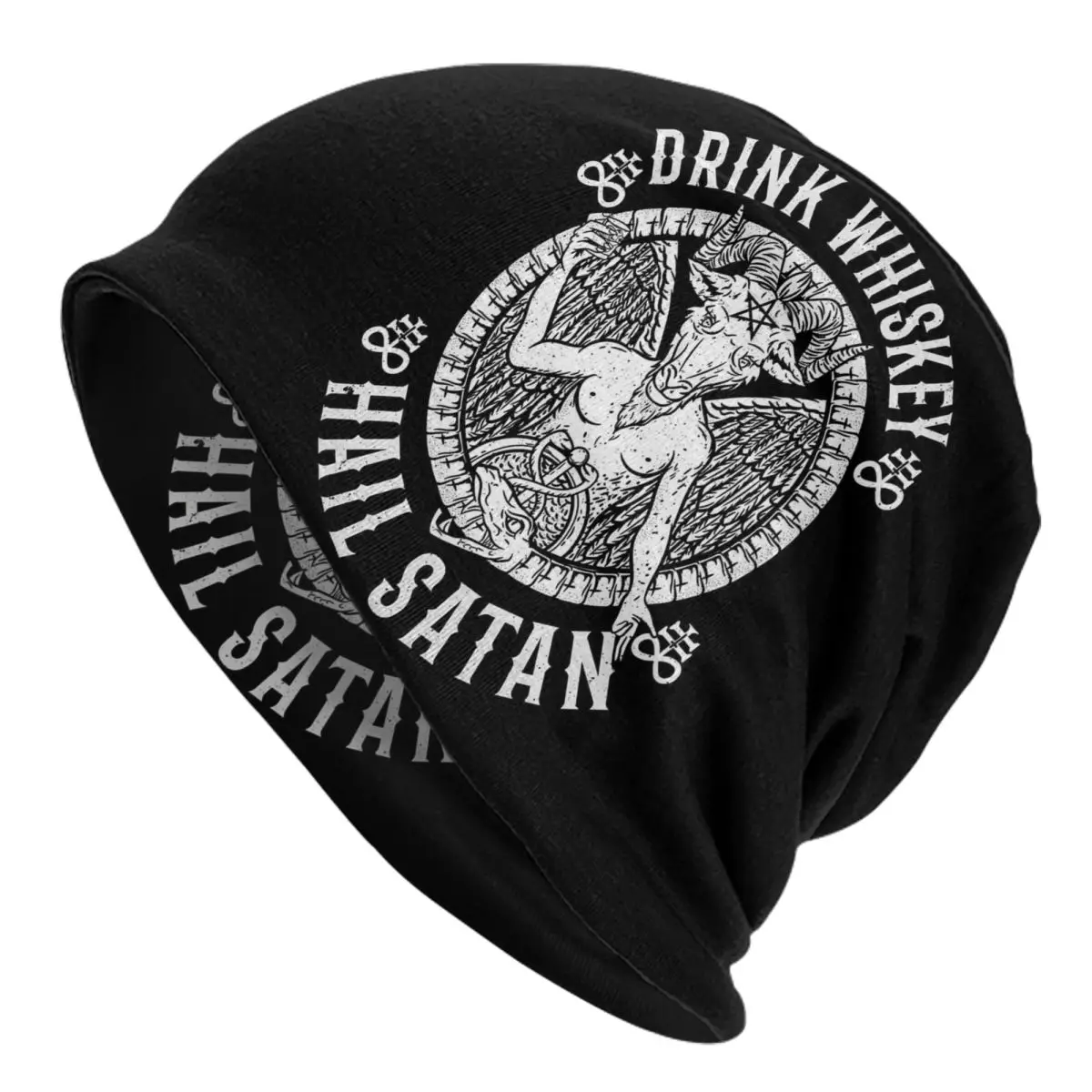 Drink Whiskey Hail Satan,Satanic Baphomet Adult Men's Women's Knit Hat Keep warm winter Funny knitted hat