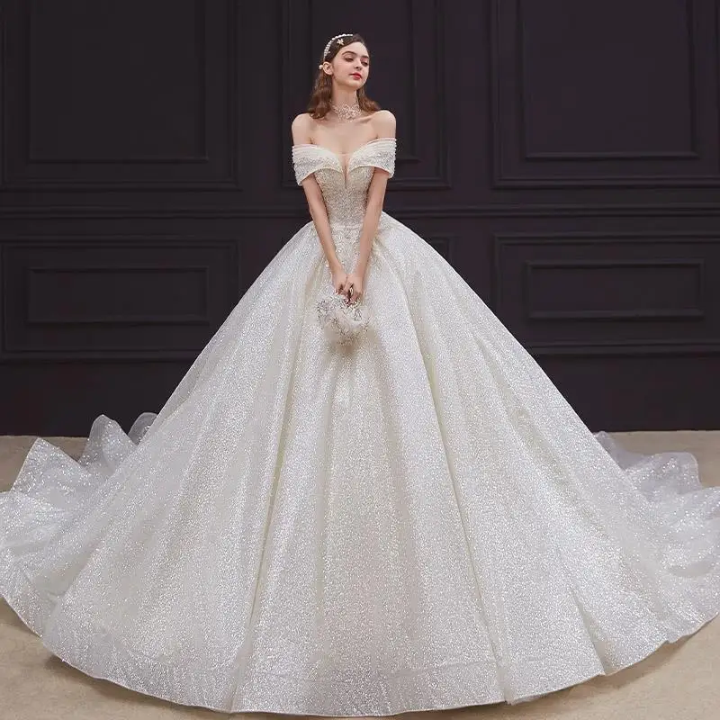 

TIXLEAR Eufa style light main wedding dress new temperament bride Sen system super fairy dream big train a word shoulder