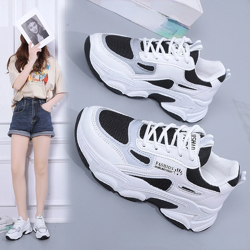 

Spring and autumn new fluorescent fashion sports shoes casual running shoes round head shallow mouth thick soles women's shoes
