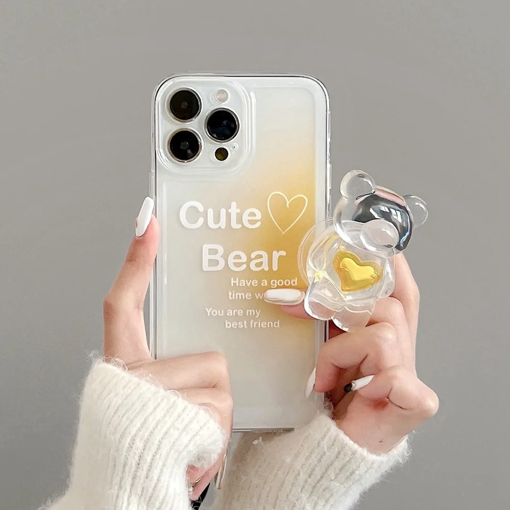 

3D корейский мультяшный медведь кольцо держатель Стенд мягкий чехол для телефона iPhone 11 12 13 Pro Max XR XS X 7 8 Plus Любовь Сердце Радуга чехол