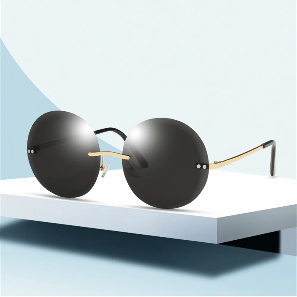 

Солнцезащитные очки без оправы UV400 для мужчин и женщин, винтажные круглые модные солнечные очки с прозрачными океанскими линзами в стиле ре...