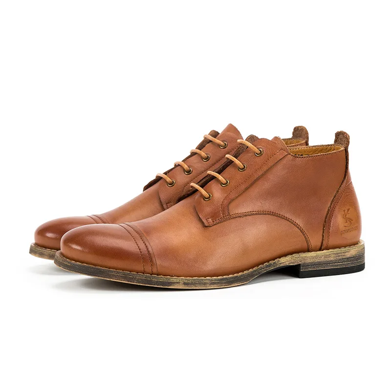 

Men's casual genuine leather lace up Ankle boots British retro Martin boots shoes for men