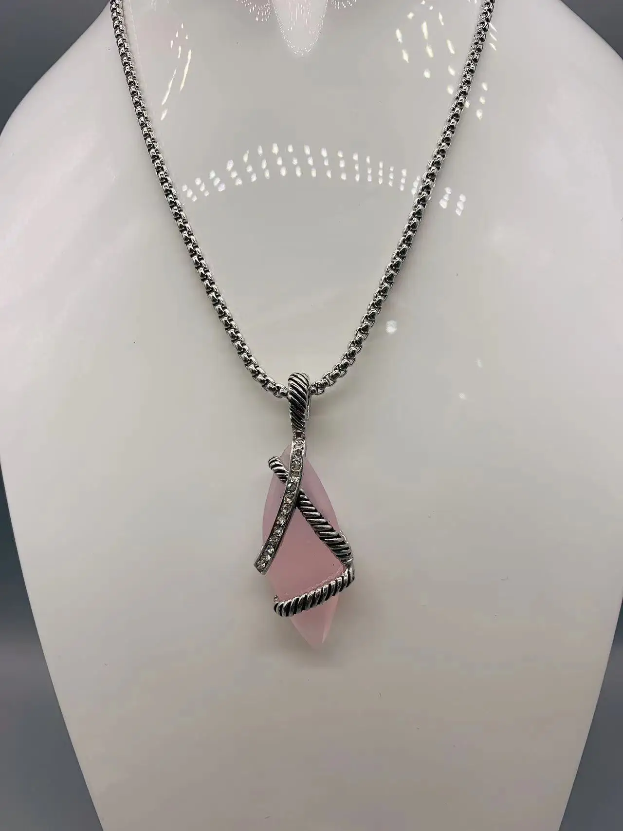 

Le Han Jewelry Silver Cable Wrap Neckalce With Pink Stone And Clear Cubie Zirconia