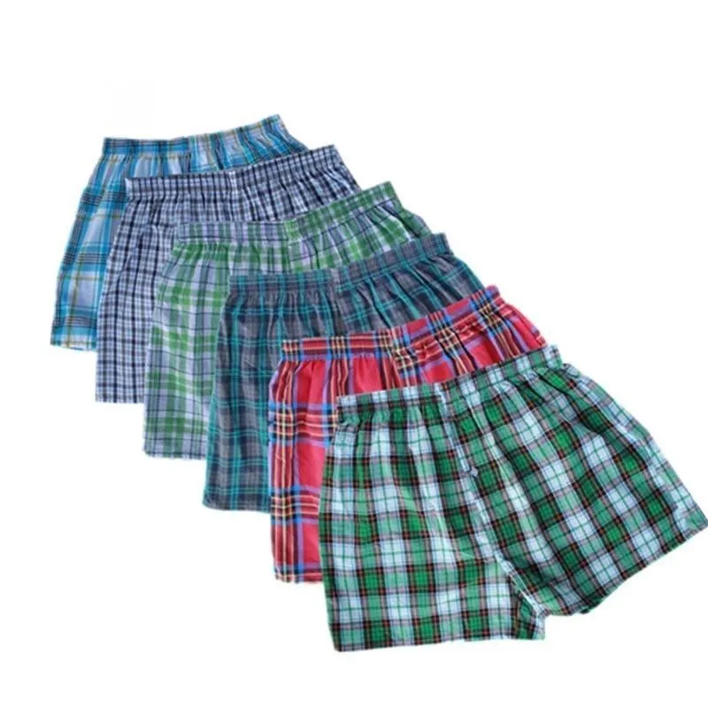 

New 4Pcs Plus Size Men Boxers Short Cotton Gay Underwears Plaid Sexy Shorts Boxer Male Underpants Pajamas Sleeping Bottoms M-9XL