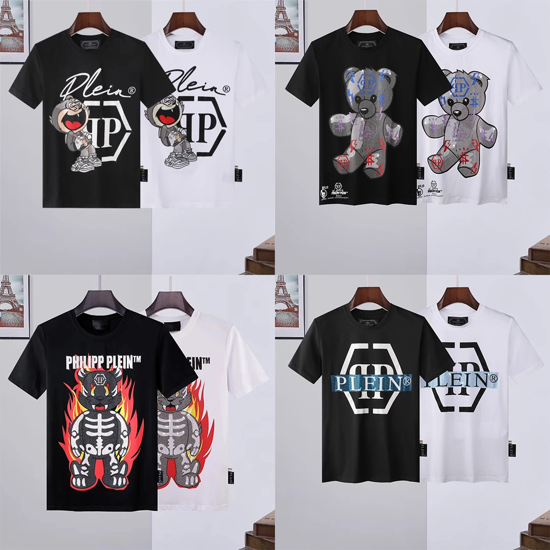 

New 2023 Style QP PHILIPP Skull T-Shirt Skull Diamond Punk Cotton Plein Men Hip Hop Street Gothic Cute Bear Tshirt