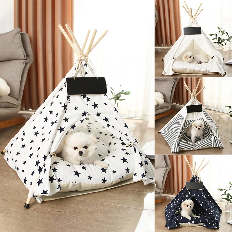 

New Pet Tent House Dog Bed For Puppy Cat Indoor Outdoor Tent with Cushion Portable Removable Washable Teepee Kennels Cave Nest