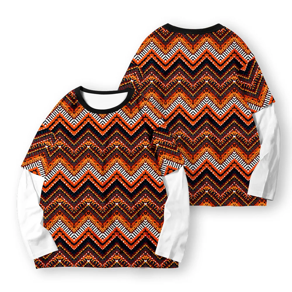 

2023 New National style, European and American trends, wear street style fashion autumn and winter fake two round neck sweaters