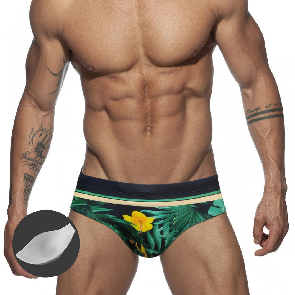 

Мужские плавки с принтом зеленых листьев, модные трусы бикини с заниженной талией в европейском и американском стиле, Пляжная быстросохнущая купальная одежда для серфинга, лето