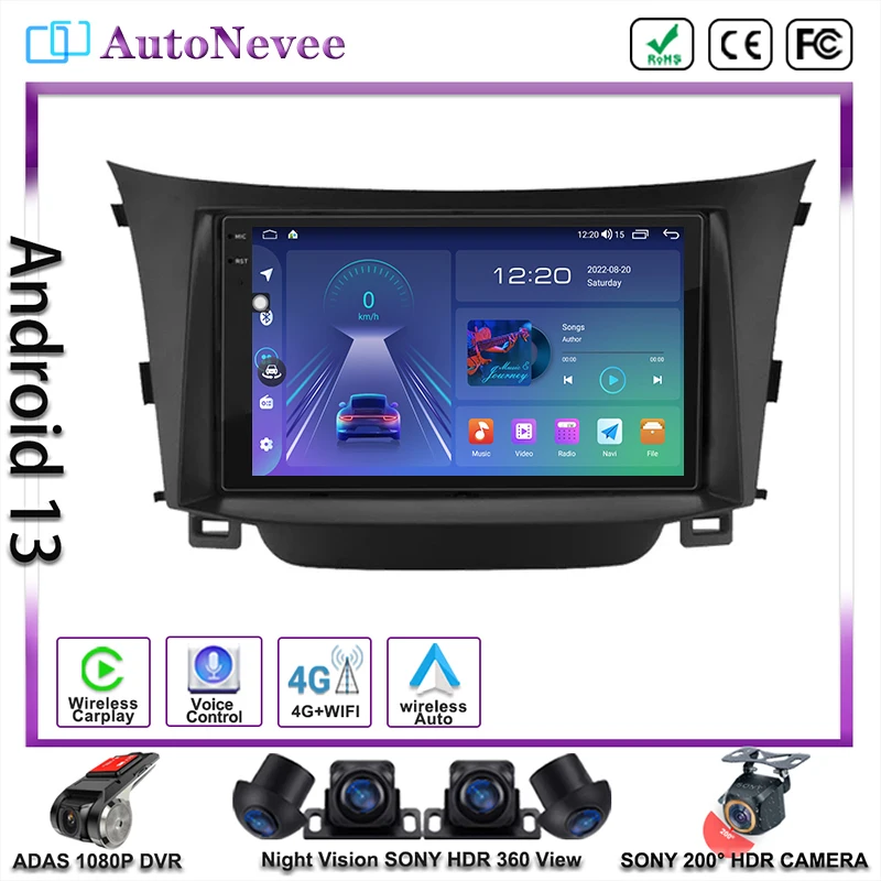 Мультимедийный Android 14 автомобильный плеер GPS-навигация DVD NO 2DIN для Hyundai I30 Elantra GT