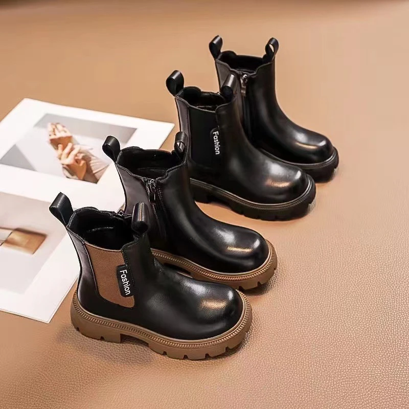 

New British Style Ankle Boots Genuine Leather Spring Autumn Children Boots Chelsea Martin Baby Toddler Shoes Boys Girls Kids 03A