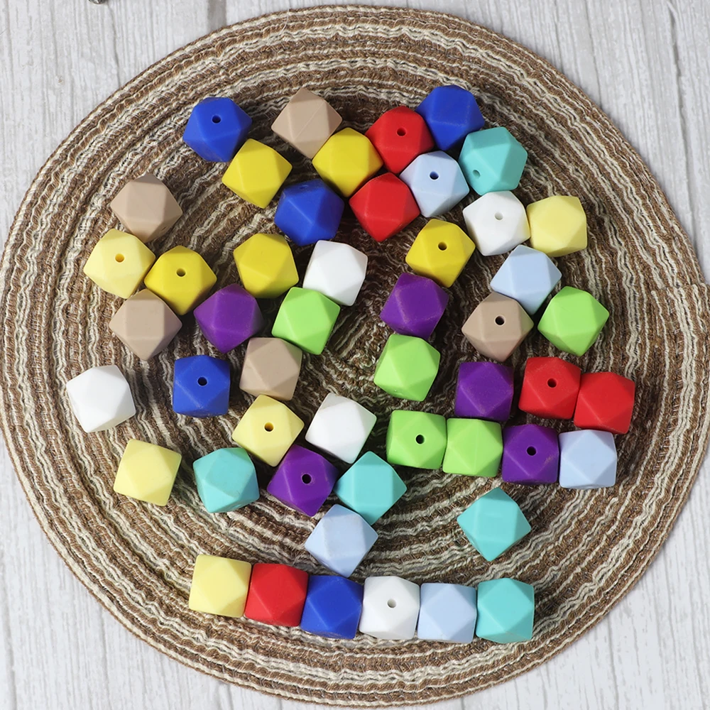 

14mm 20pc/lot Baby Silicone Polygon Teething Loose Bead for Pacifier Chain Necklace Accessories Teether Safe Oral Care BPA Free