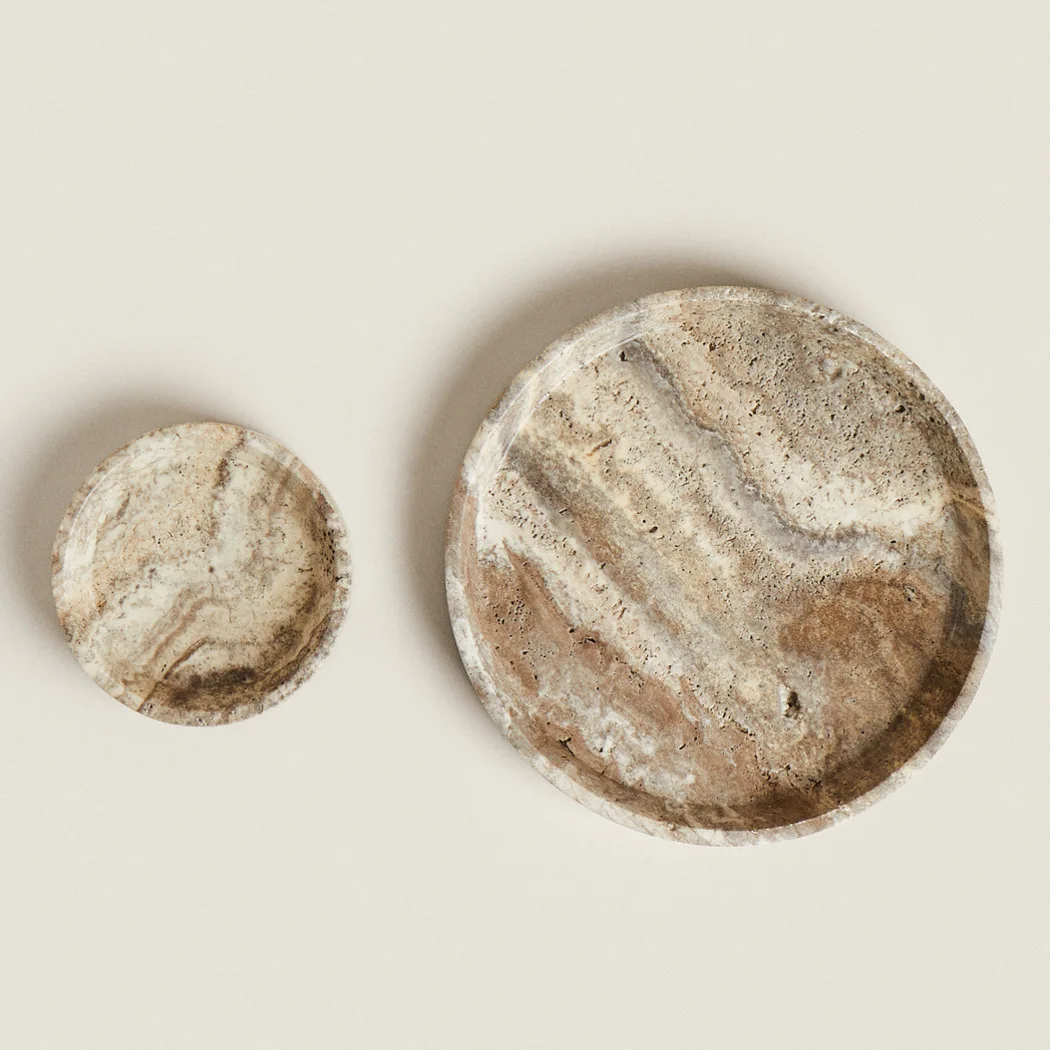 

Wholesale 10 PCS Natural Silver Limestone Cave Stone Grey Travertine Tray Round Marble Stone Pallet Catchall Storage