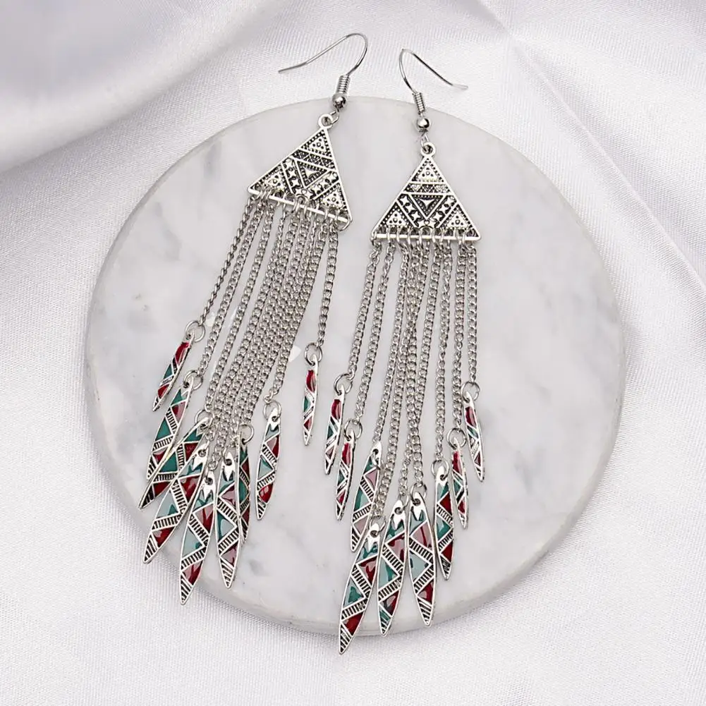 

1 Pair Lady Hook Earrings Tassel Triangle Long Vintage Drop Hook Earrings for Daily Wear