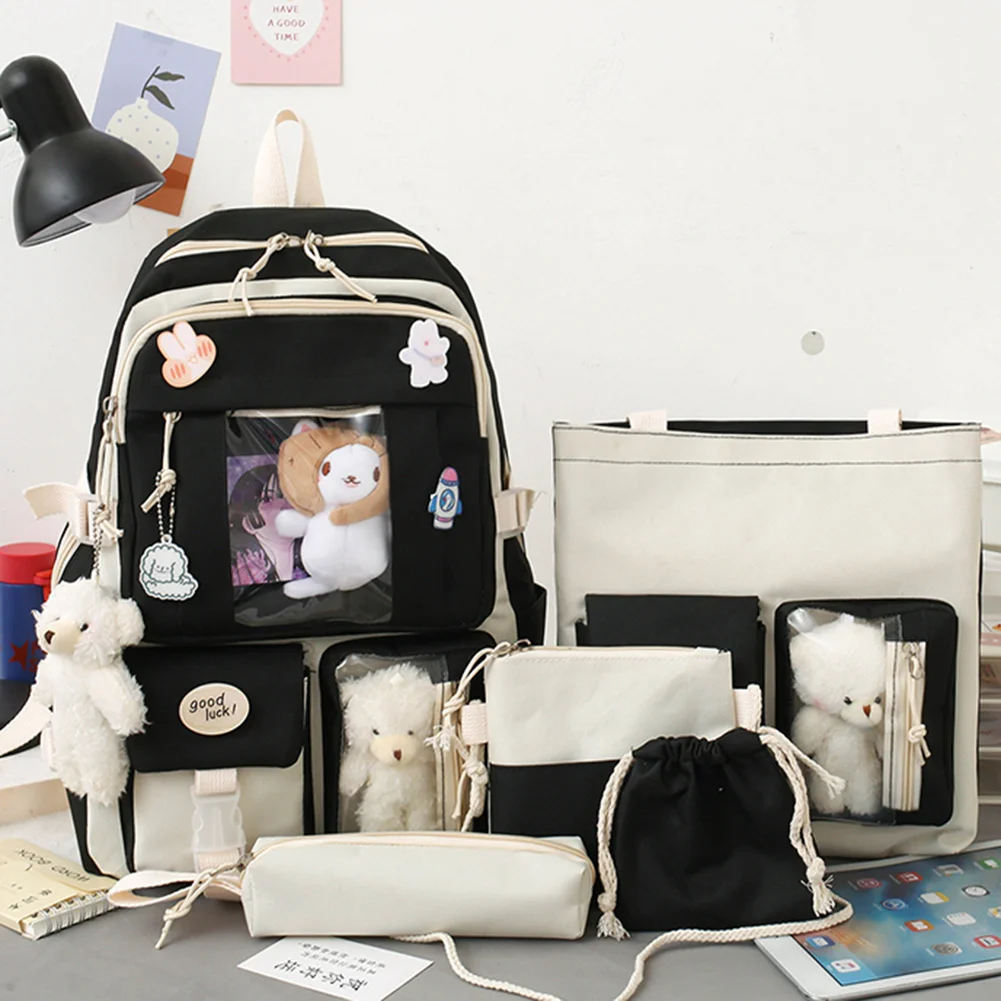 

5/4 шт., вместительные холщовые школьные ранцы для девочек-подростков