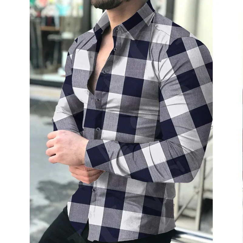 

Men's Geometric Long Sleeved Shirt, Luxurious Hawaiian Social Tights With Buttons, Turn Collar, 2022