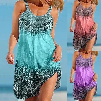 Hot Sale Dresses For Women 2022 Plus Size Plus Size Print Daily Casual Sleeveless Vintage Bohemian O-Neck Maxi Dress robe femme 1