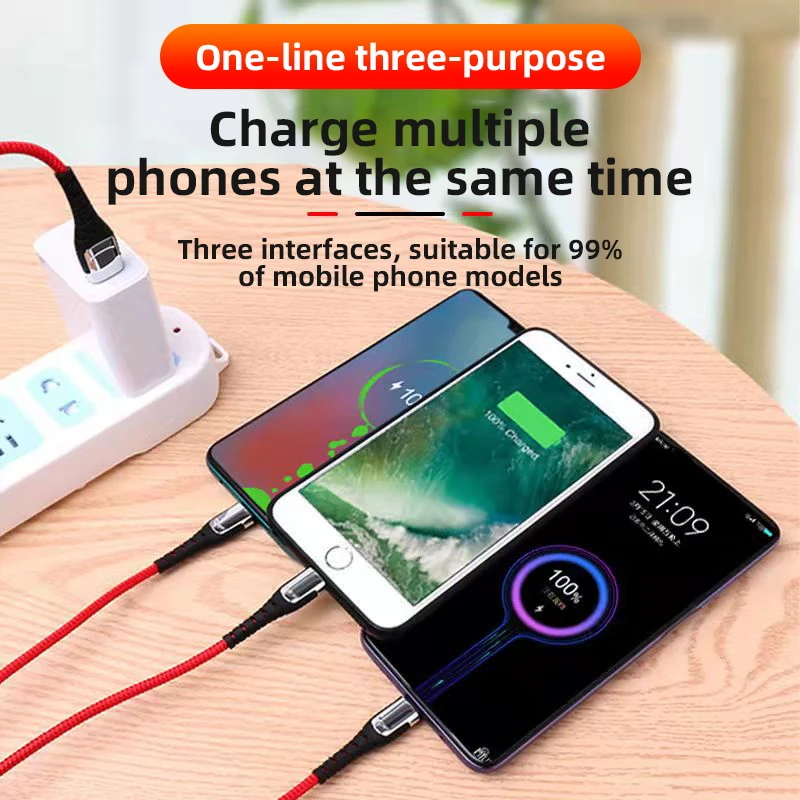 Сверхбыстрый USB-кабель 3 в 1 кабель типа C для Samsung S20 Xiaomi Mi 9 4 iPhone 12X11 Pro Max зарядное