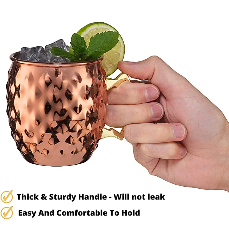 Набор из 4 медных кружек Московский Мул - 18 унций, с внутренним покрытием из нержавеющей стали, чисто позолоченные, с бриллиантовыми рисунками.