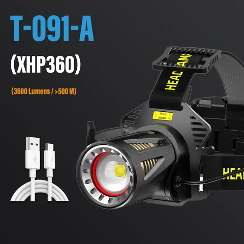 Налобный фонарь XHP360 высокой мощности для рыбалки, перезаряжаемый светильник, налобный фонарь для кемпинга, походов, светодиодный фонарь может использоваться в качестве внешнего аккумулятора