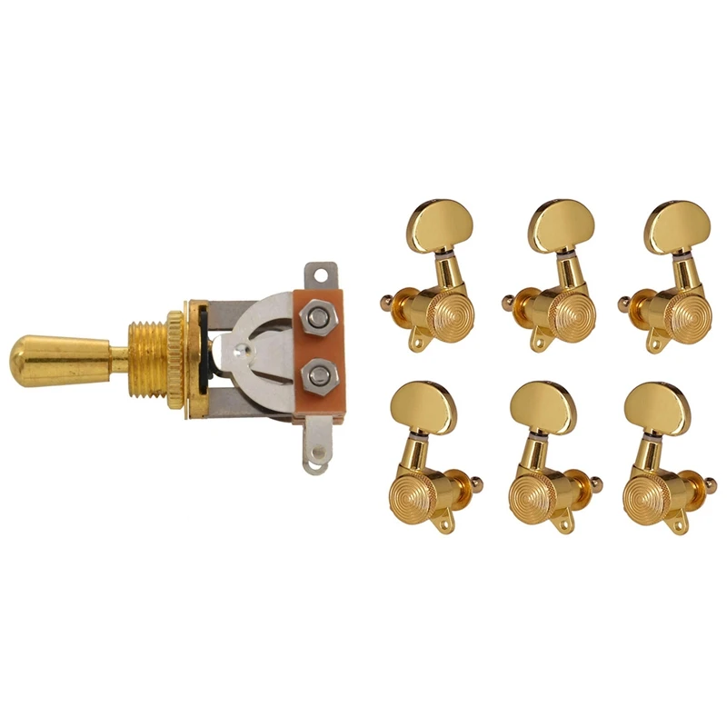 

3 Way Toggle Switch And Brass Tip Knob With 3R3L Locked String Tuners Tuning Peg Key Machine Heads Semicircle Button