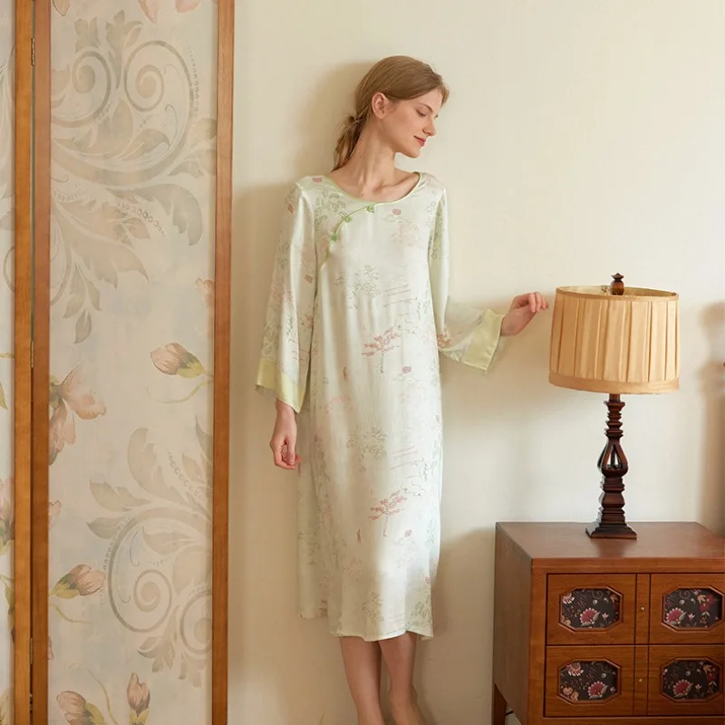2024 летние атласные ночные рубашки в китайском стиле элегантная женская ночная